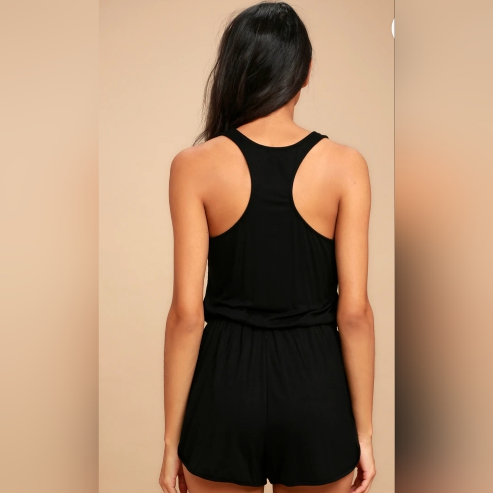 Comfy Delight Black Drawstring Sleeveless Romper - Picture 2 of 3